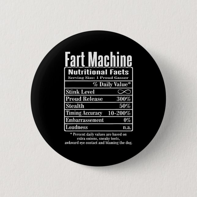 Badge Rond 5 Cm Nutrion Facts Fart Machine Dad Jokes Funny Farting (Devant)