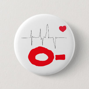 Badge Rond 5 Cm O- Bouton de fréquence cardiaque de type sanguin f