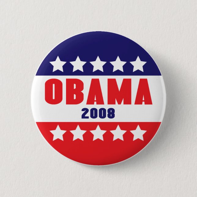 Badge Rond 5 Cm Obama 2008 étoiles et bouton 61017 de barres (Devant)