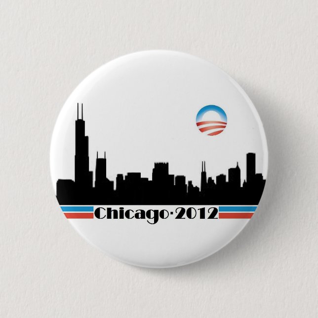 Badge Rond 5 Cm Obama 2012 - Horizon de Chicago (Devant)