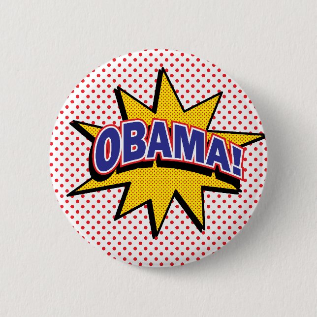 Badge Rond 5 Cm OBAMA ! Rétro impression tramée comique (Devant)