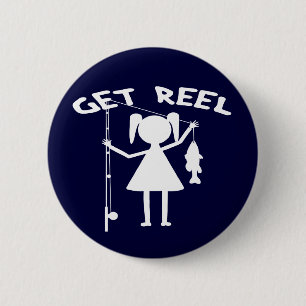 Badge Rond 5 Cm Obtenez la bobine - petites filles pêche