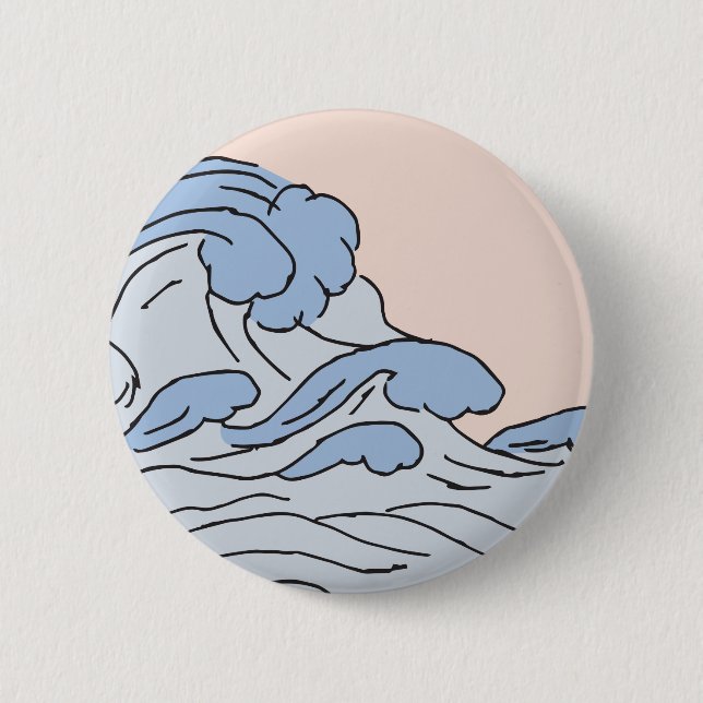 Badge Rond 5 Cm Océan Rose/Bleu Vagues D'Océan Esthétique Avec Pla (Devant)