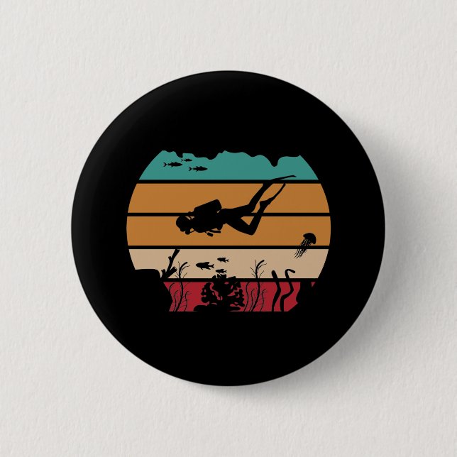 Badge Rond 5 Cm Ocean Scuba Diving Retro Diver (Devant)