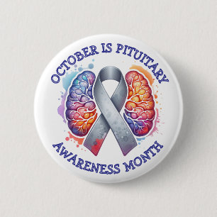 Badge Rond 5 Cm Octobre est le Mois de la Sensibilisation Pituitai