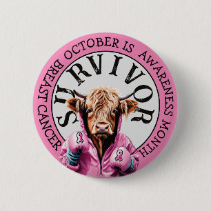 Badge Rond 5 Cm Octobre est Survivant de la sensibilisation au can