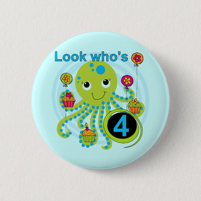 Badge Rond 5 Cm Octopus 4e anniversaire T-shirts et cadeaux (Devant)