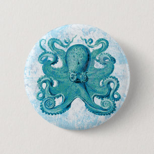Badge Rond 5 Cm Octopus Marine Vie Océan Animaux Plage Nautique