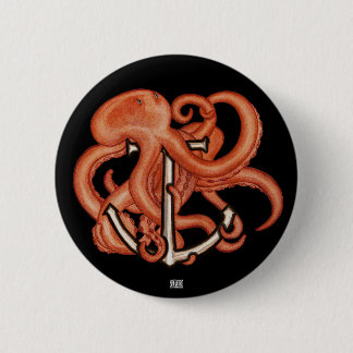 Badge Rond 5 Cm Octopus orange sur l'Ancre