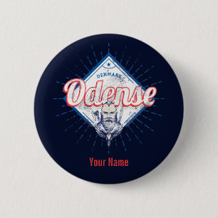 Badge Rond 5 Cm Odense City Danemark Retro Viking Souvenir Vintage