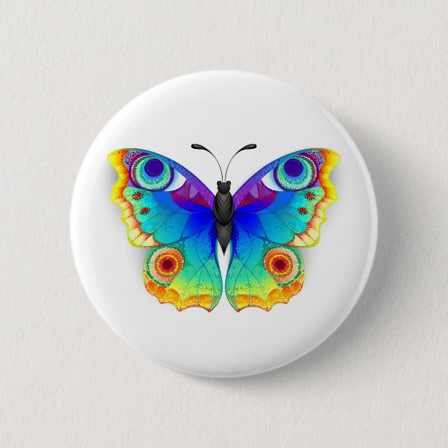 Badge Rond 5 Cm Oeil de paon arc-en-ciel (Devant)