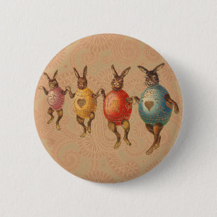 Badge Rond 5 Cm Oeufs dansants lapins de Pâques