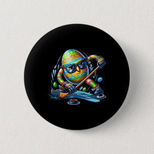 Badge Rond 5 Cm Œufs de joueur de hockey de Pâques Lapin Œufs Lapi