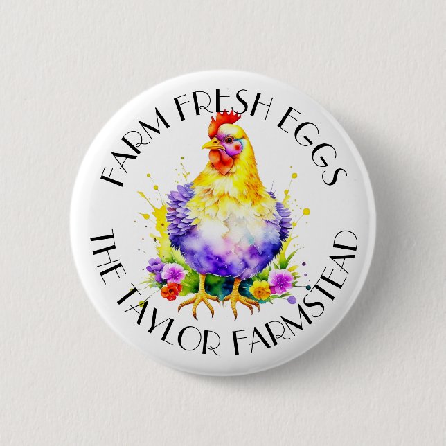 Badge Rond 5 Cm Oeufs frais de ferme | Personnalisé (Devant)
