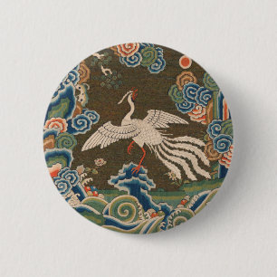 Badge Rond 5 Cm OEuvre d'art d'oiseaux chinoises antique tapisseri