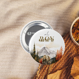 Badge Rond 5 Cm Oh garçon Rustic Woodland Mountain Bear Baby showe