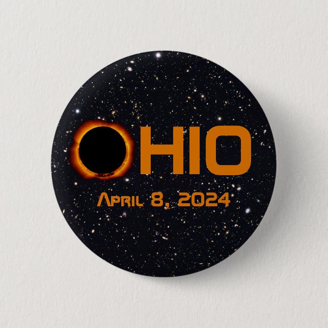 Badge Rond 5 Cm Ohio 2024 Total Éclipse Solaire (Devant)