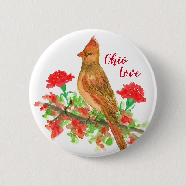 Badge Rond 5 Cm Ohio Love Femme Cardinal Geraniums (Devant)