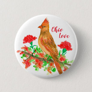 Badge Rond 5 Cm Ohio Love Femme Cardinal State Bird