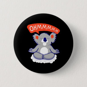 Badge Rond 5 Cm Ohmmm Yoga Koala Thé I Méditation Relaxation