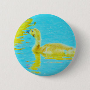 Badge Rond 5 Cm Oie-bébé jaune avec eau bleu clair