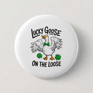 Badge Rond 5 Cm Oie Chanceuse En Liberté Shamrock D'oie Drôle