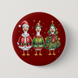 Badge Rond 5 Cm Oie de Noël vintage Santa Canard Oie Idiote