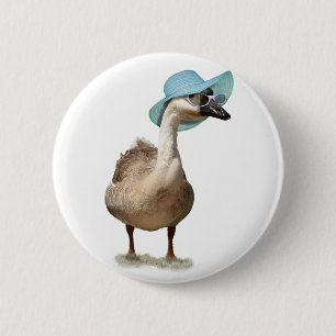 Badge Rond 5 Cm Oie drôle avec Casquette d'été