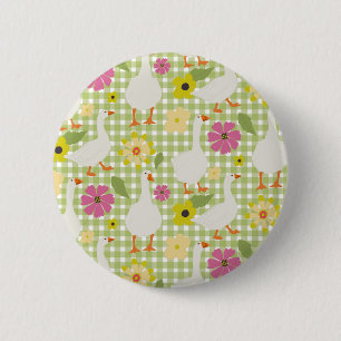 Badge Rond 5 Cm Oies mignonnes Aux Fleurs Dessinées À La Main - Gr