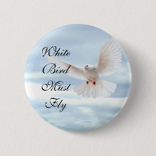 Badge Rond 5 Cm Oiseau blanc