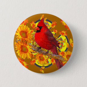 Badge Rond 5 Cm oiseau cardinal rouge