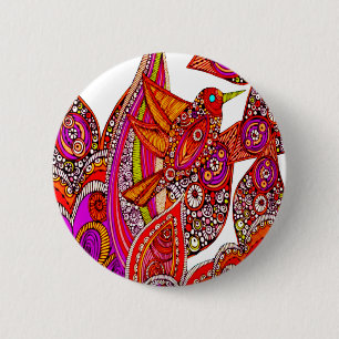 Badge Rond 5 Cm Oiseau coloré de bouton de blanc de paradis
