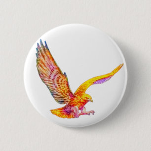 Badge Rond 5 Cm Oiseau Coloré, Oiseau De Prey, Aigle, Faucon, Fauc