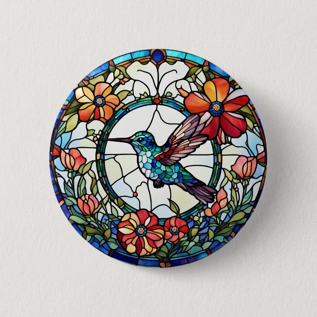 Badge Rond 5 Cm Oiseau de colibri Faux en verre tendu (Devant)