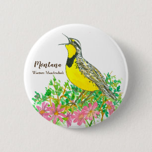 Badge Rond 5 Cm Oiseau de l'État du Montana Ouest Meadowlark
