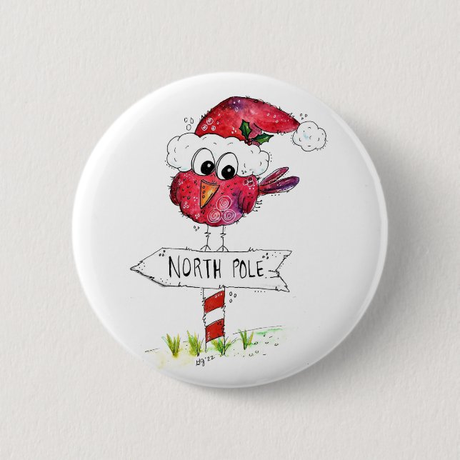 Badge Rond 5 Cm Oiseau de Noël blanc (Devant)