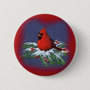 BADGE ROND 5 CM OISEAU DE NOËL : CARDINAL : ART