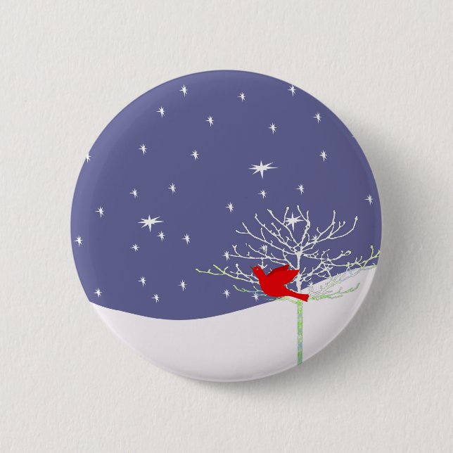 Badge Rond 5 Cm Oiseau de Noël rouge (Devant)