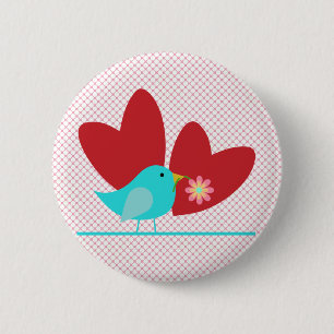 Badge Rond 5 Cm Oiseau et coeurs mignons