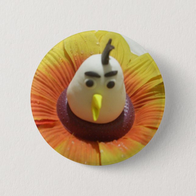 Badge Rond 5 Cm Oiseau sculpté en Tournesol Imprimer (Devant)