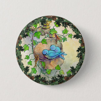 Badge Rond 5 Cm OISEAUX BLEUS et GUIRLANDE par SHARON SHARPE