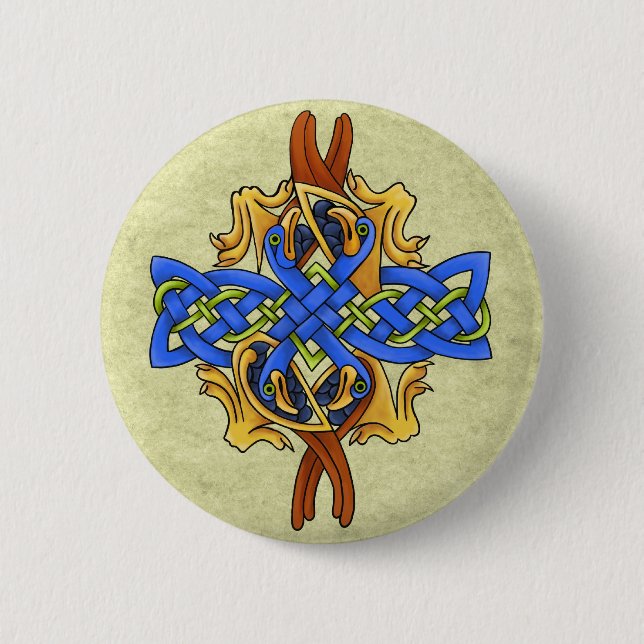 Badge Rond 5 Cm Oiseaux celtiques (Devant)