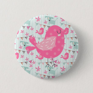 Badge Rond 5 Cm Oiseaux, Chiens, Bannières, Fleurs