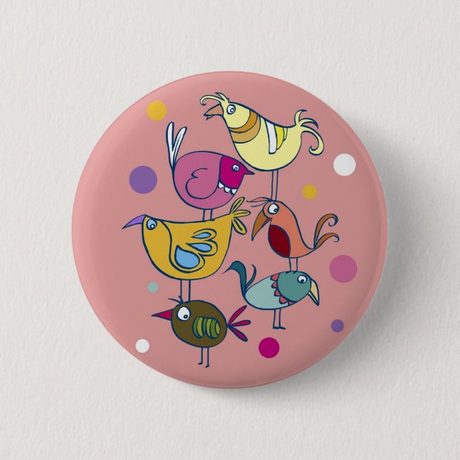 Badge Rond 5 Cm Oiseaux drôles (Devant)