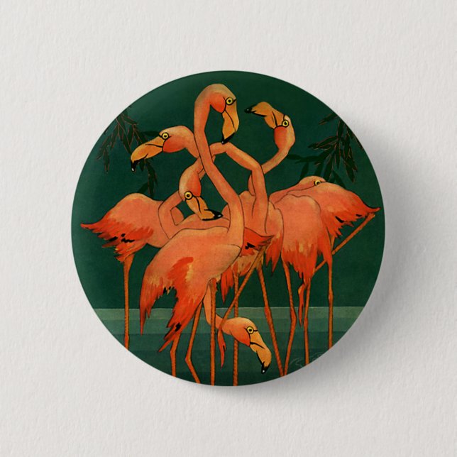 Badge Rond 5 Cm Oiseaux sauvages vintages, Flamants roses roses tr (Devant)