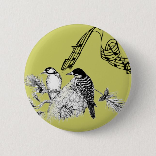 Badge Rond 5 Cm Oiseaux vintages (Devant)