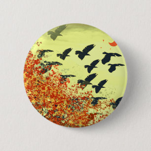 Badge Rond 5 Cm Oiseaux volant Lune rouge