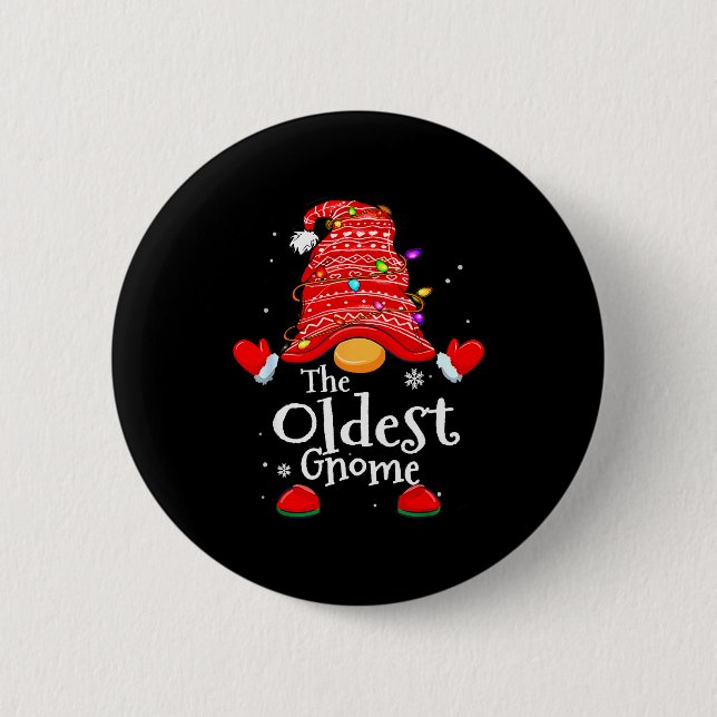 Badge Rond 5 Cm Oldest Gnome - Xmas Family Grandparents Christmas  (Devant)