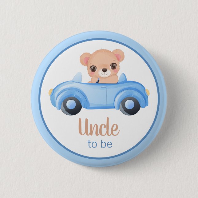Badge Rond 5 Cm Oncle à être ours garçon Baby shower bouton (Devant)