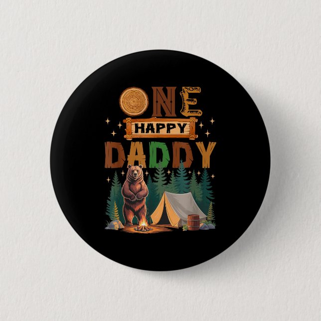 Badge Rond 5 Cm One Happy Daddy Camper 1st Birthday Camng Bear  (Devant)
